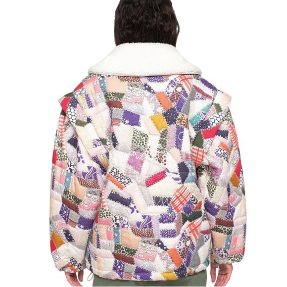 SEA NY Harlow Patchwork Faux Fur Puffer Jacket S NWT Quilted Boho Small - Picture 5 of 12